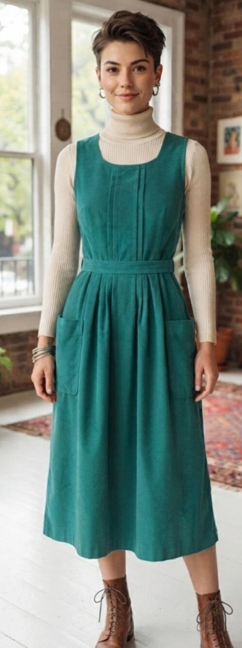 Vintage Nell Flowers Grandmacore Corduroy Pinafore Style Jumper Dress